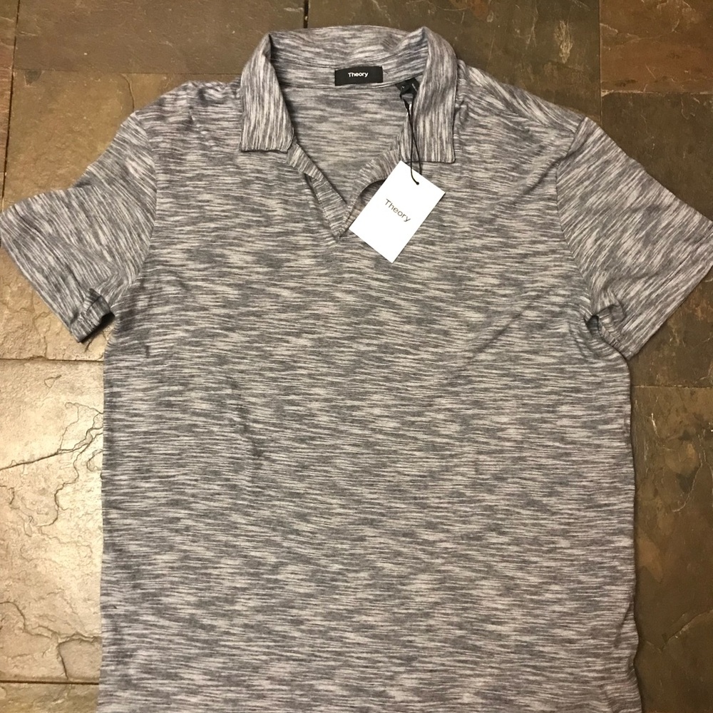 Theory Men's Eclipse Stripe Alvard  Gray Polo